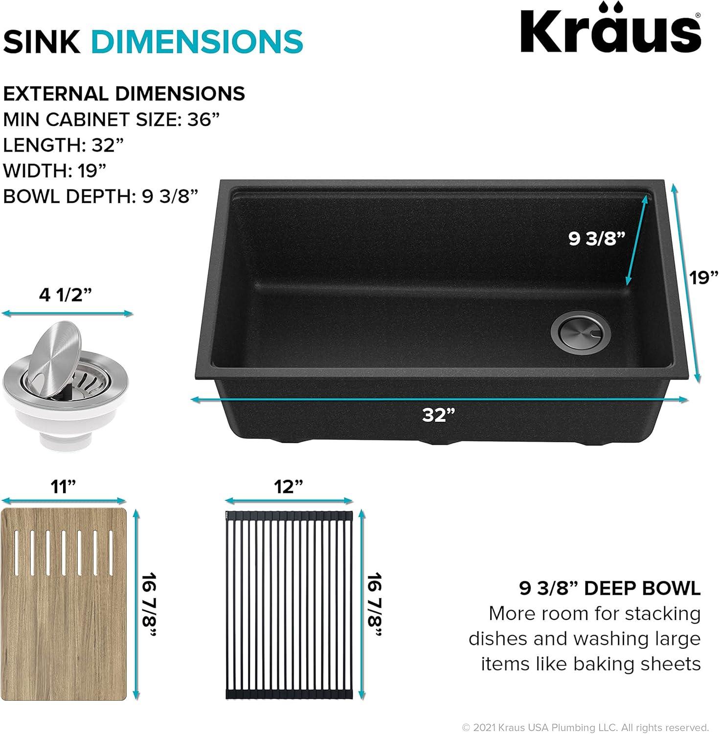 Kraus Bellucci 32 in. Undermount Quartz Composite Single Bowl Kitchen Sink with Accessories