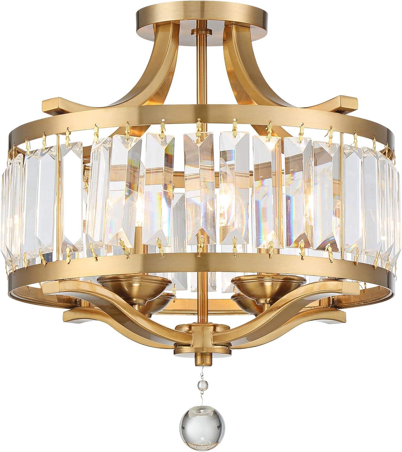 Vienna Full Spectrum Prava Modern Ceiling Light Semi Flush Mount Fixture 16 1/2" Wide Warm Brass 4-Light Crystal Drum for Bedroom Kitchen Living Room