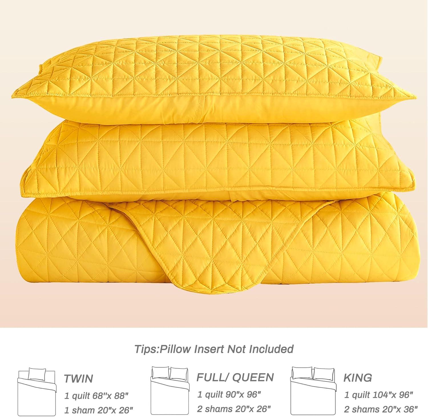 Exclusivo Mezcla Bed Quilt Set Queen Size for All Seasons, Stitched Pattern Quilted Bedspread/ Bedding Set/ Coverlet with 2 Pillow shams, Lightweight and Soft, Yellow