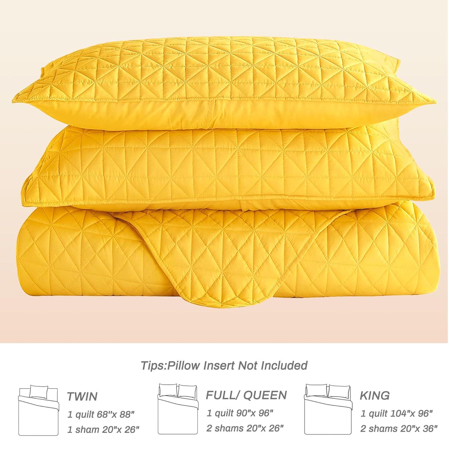 Exclusivo Mezcla Bed Quilt Set Queen Size for All Seasons, Stitched Pattern Quilted Bedspread/ Bedding Set/ Coverlet with 2 Pillow shams, Lightweight and Soft, Yellow