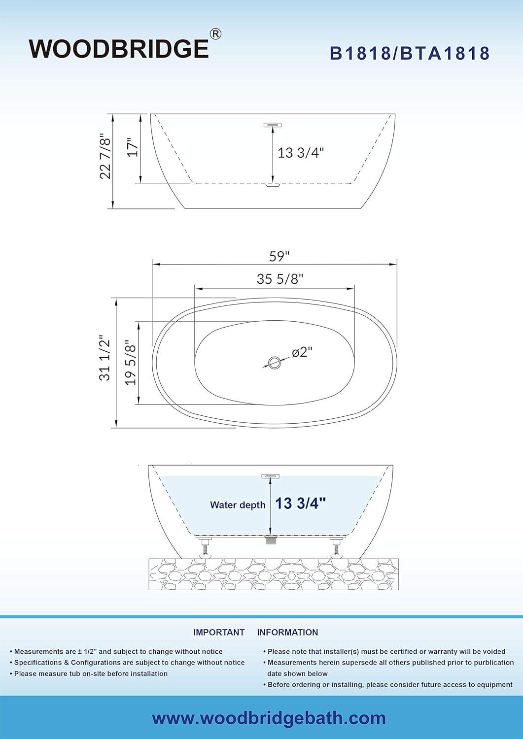 Ember 59'' x 31.5'' Freestanding Soaking Acrylic Bathtub