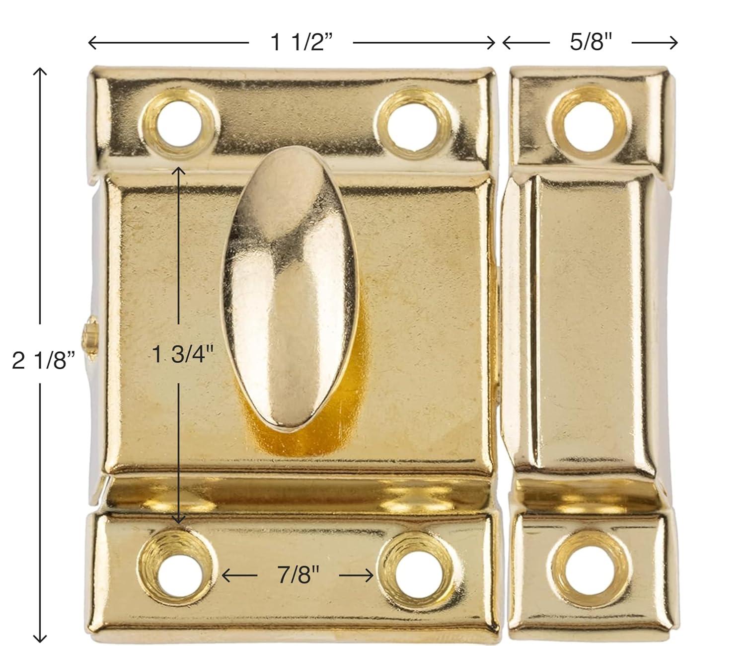 Large Stamped Brass Stamped Cabinet Door Latch - 2 1/8" × 2 1/8" - Spring Loaded Cupboard Door Latch with Oval Turn - Vintage Cabinet Hardware | UA-140-LPB (1)