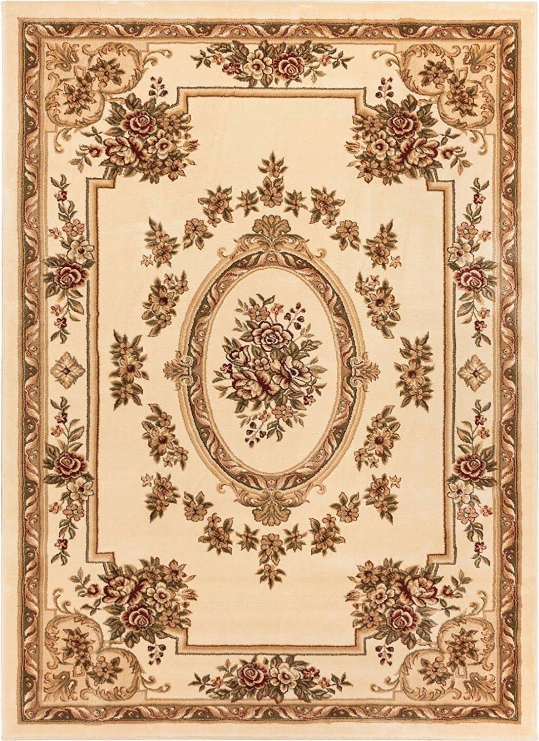 Well Woven Pastoral Medallion French European Floral Formal Traditional Modern Classic Thick Soft Area Rug