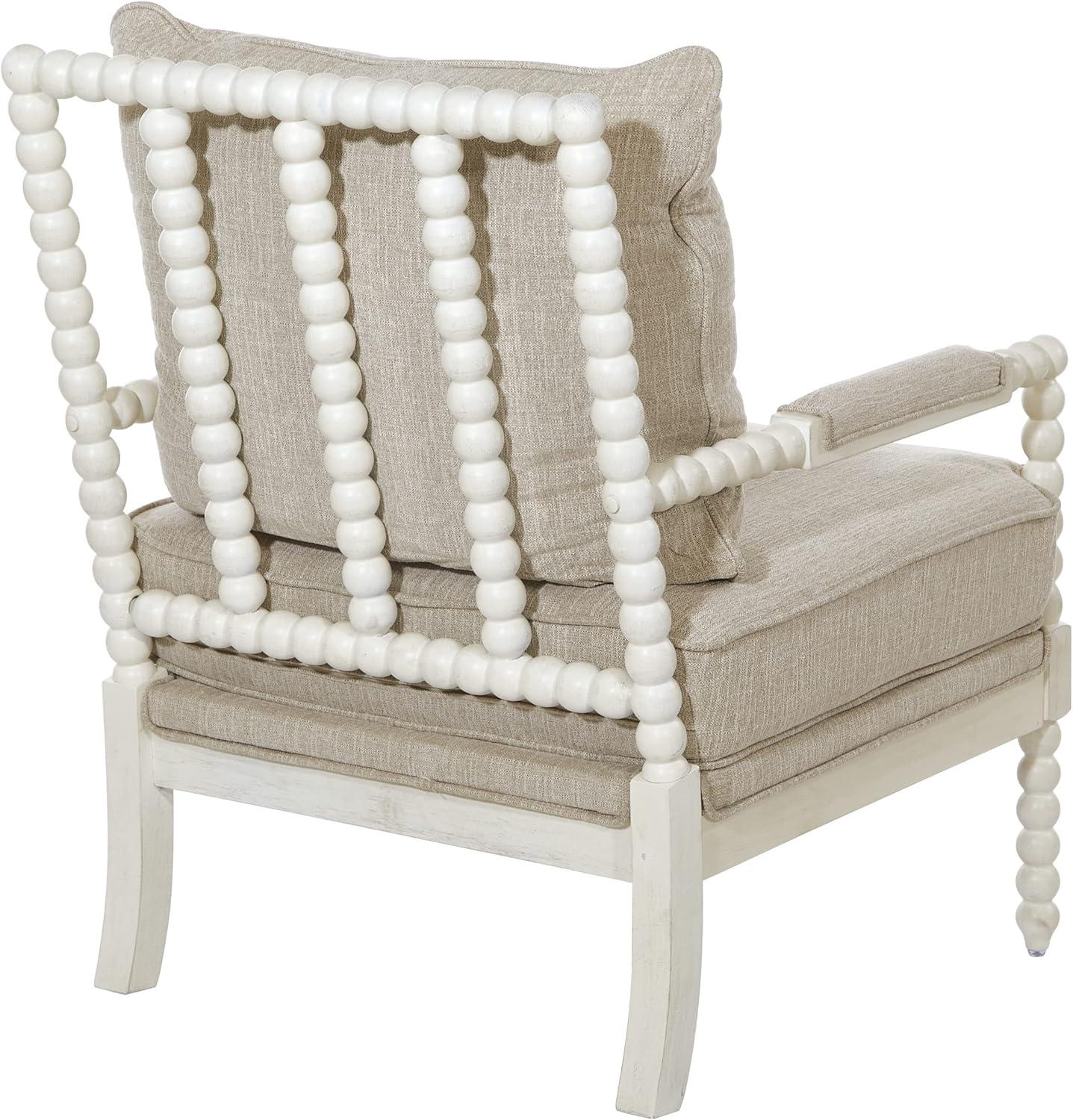 Kaylee Spindle Chair in Linen  White Fabric with Antique White Frame