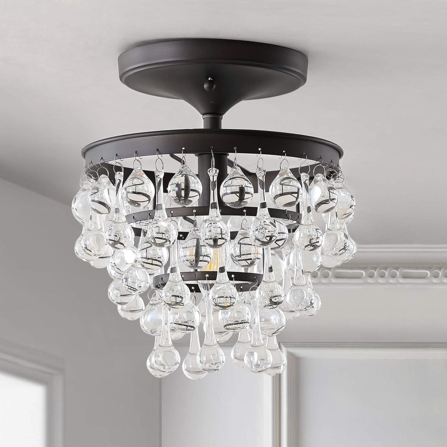 JONATHAN Y Toronto 10" Metal/Crystal LED Flush Mount, Oil Rubbed Bronze