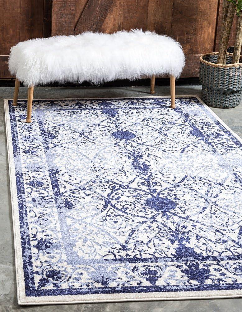 Unique Loom La Jolla Collection Area Rug - Traditional (5' 1" x 8' Rectangle Ivory and Blue/Blue)