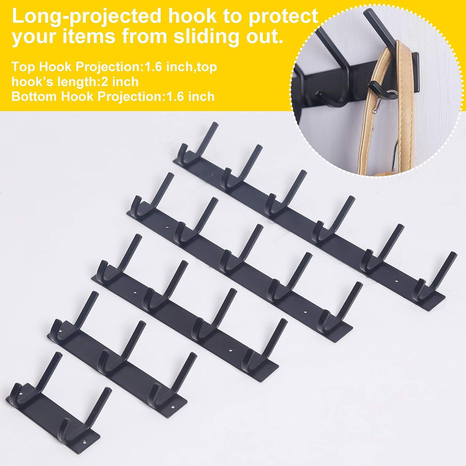 WEBI Coat Rack Wall Mounted,5 Coat Hooks for Hanging Coats,Heavy Duty Metal Double Hook Rack Hook Rail Wall Coat Rack with Hooks Coat Hanger Wall Mount for Clothes Entryway Jacket,Black