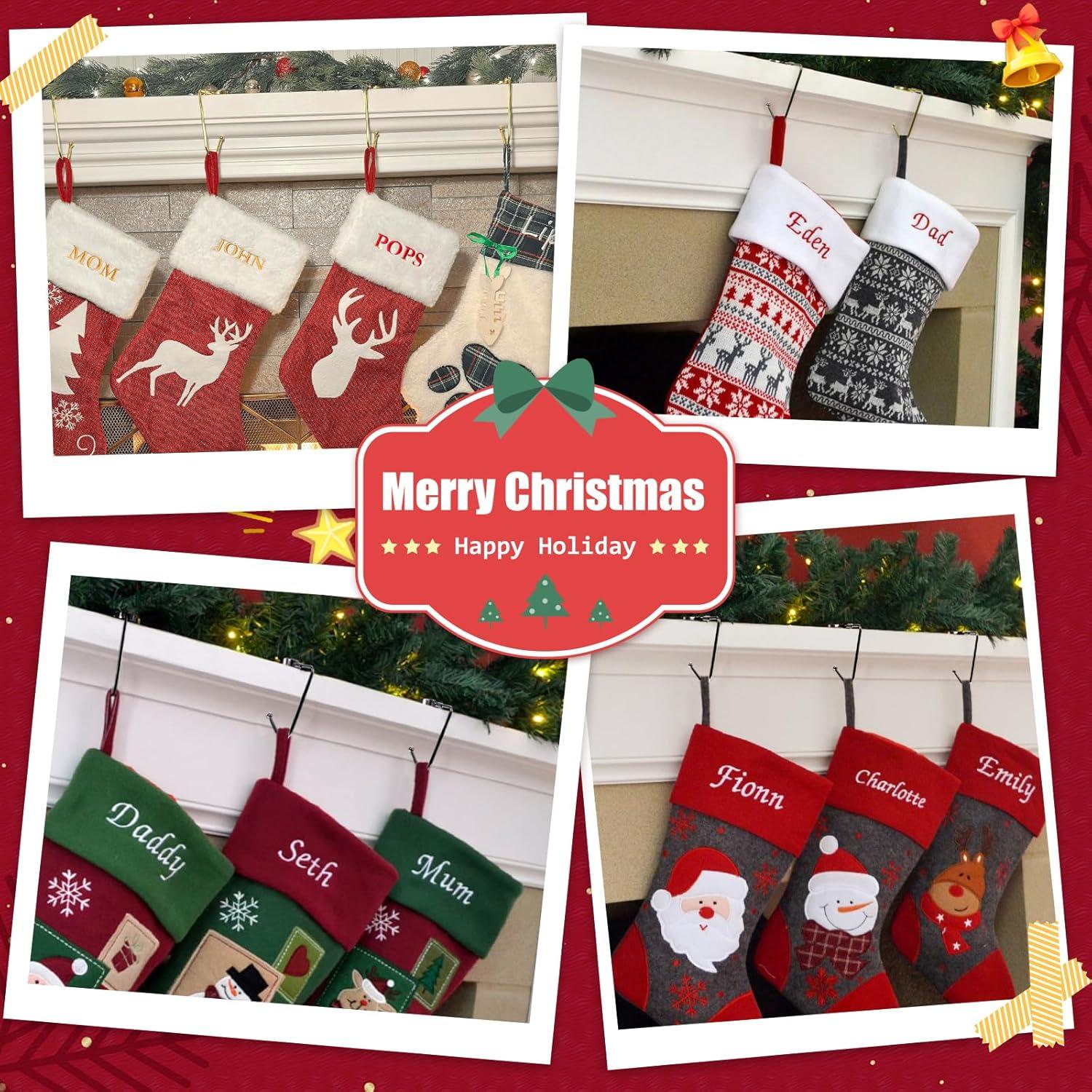 4 Pcs Christmas Stocking Holders for Mantel Hooks Hanger Grip Non-Slip Safety Fireplace Hang Hook for Xmas Christmas Valentine Holiday Party Decoration (Gold)