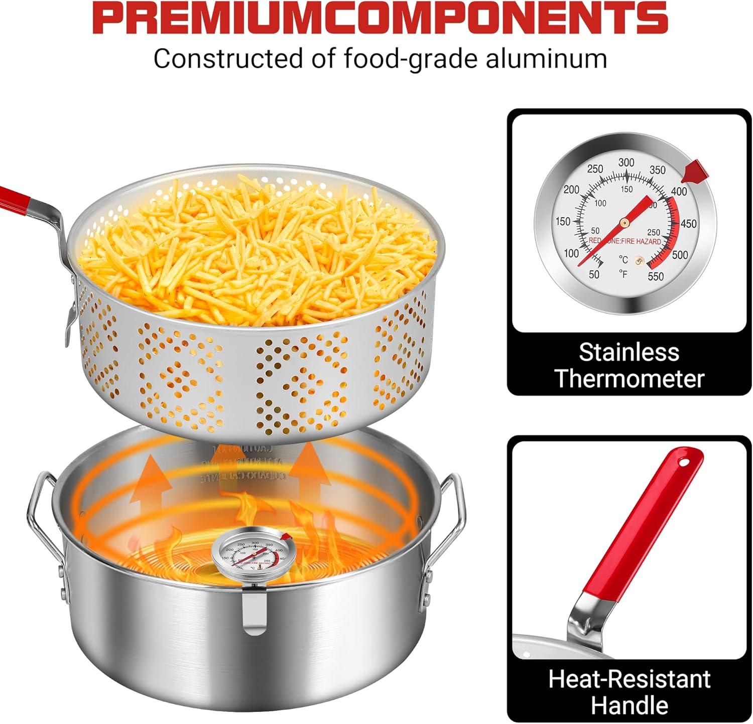 Outvita 30 Qt Turkey Deep Fryer & 10QT Fish Fryer Kit w/Baskets,Aluminum Fish & Seafood Boiler Steamer with 54,000 BTU Propane Gas Burner Stand Injector Thermometer Hose, Ideal for Outdoor Fry