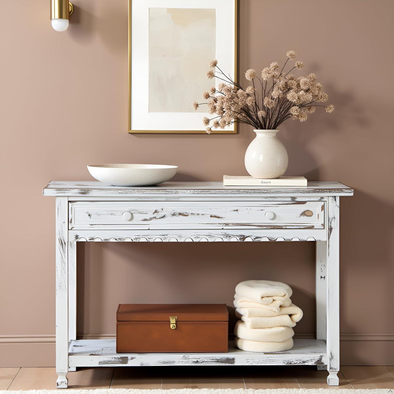 Console Table Hardwood White - Alaterre Furniture: Elegant Entryway Furniture with Storage Shelf, Spot Clean