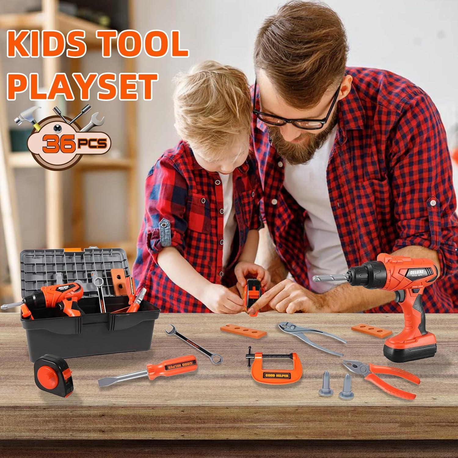 Kids Tool Set - 35 PCS Toddler Tool Set with Tool Box & Electronic Toy Drill, Pretend Play Kids Construction Toy, Toddler Boy Toys, Toy Tools for Kids Ages 3,4,5,6,7,8 Years Old