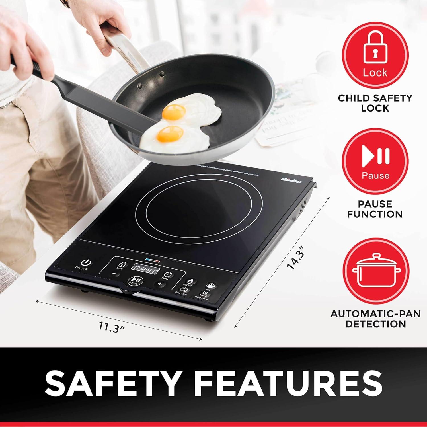 Mueller Austria RapidTherm Portable Induction Cooktop, 1800W Hot Plate Electric Stove Top Burner. 8 Temp Levels, Auto-Off & Pot Detection, LED Display, Child Lock, 4 Programs, Burners for Cooking