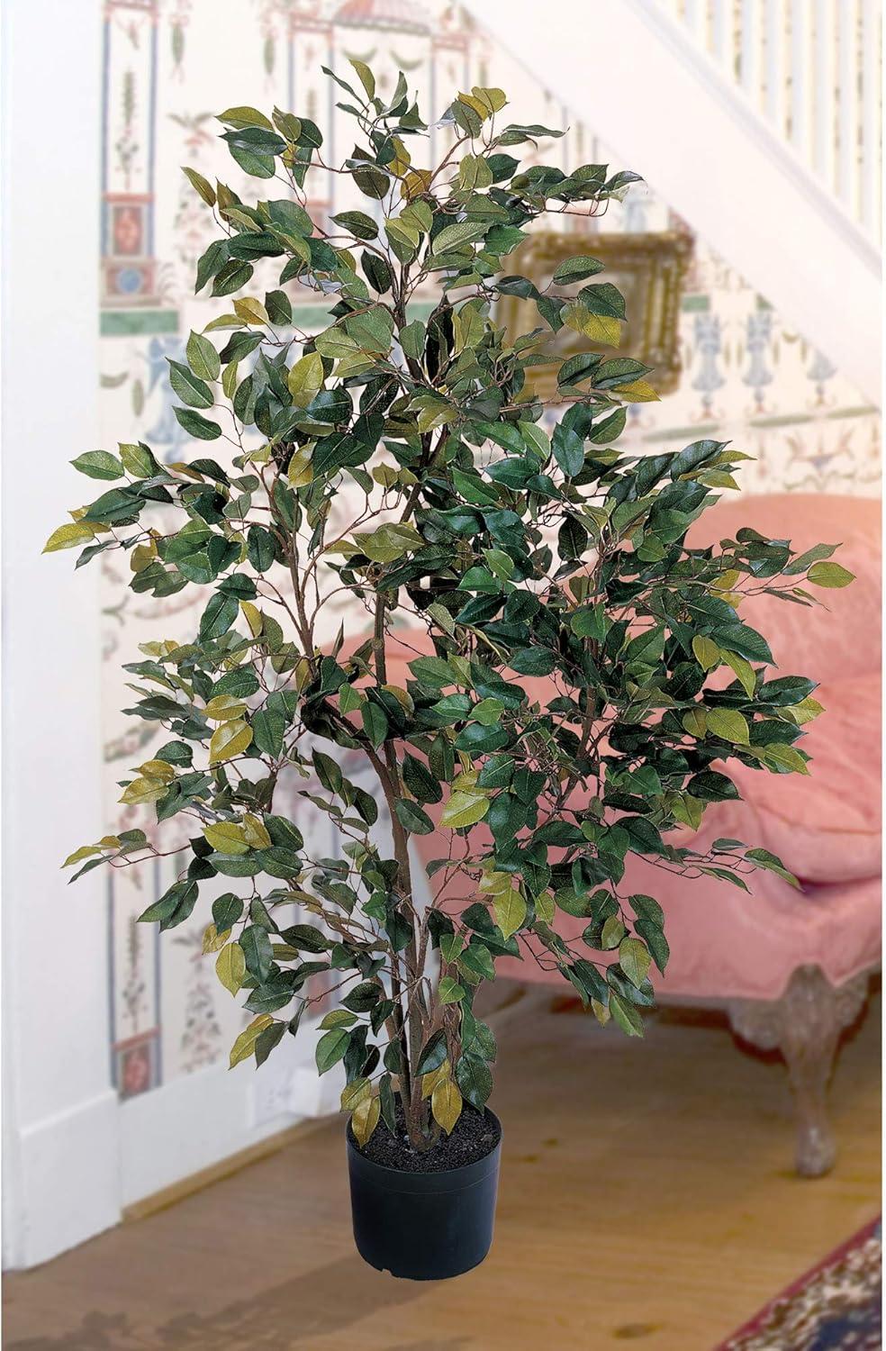 Lush Green Ficus 4ft Silk Floor Plant in Pot with Matted Moss