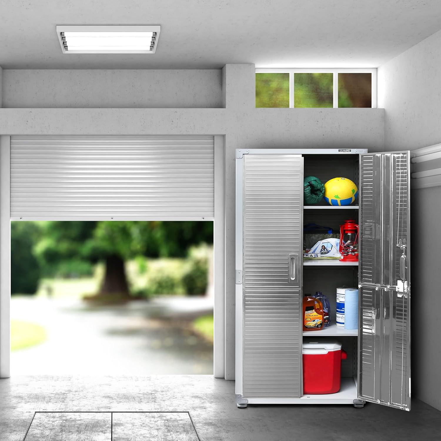 Seville Classics UltraHD Steel 2-Door Lockable Garage Storage Cabinet, 36 x 24 x 72, Granite Gray