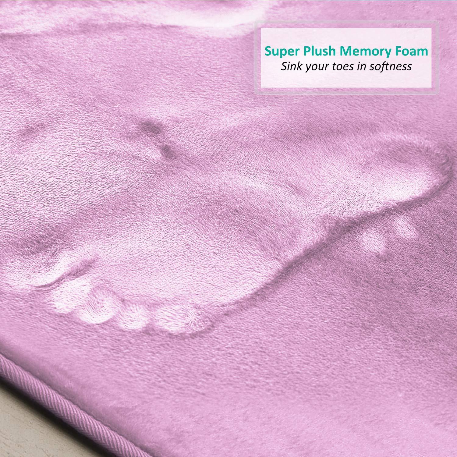 Hearth & Harbor 3 Piece Bathroom Rugs Bath Mat Set, Non-Slip Velvet Memory Foam Bath Mats, Lavender Dream