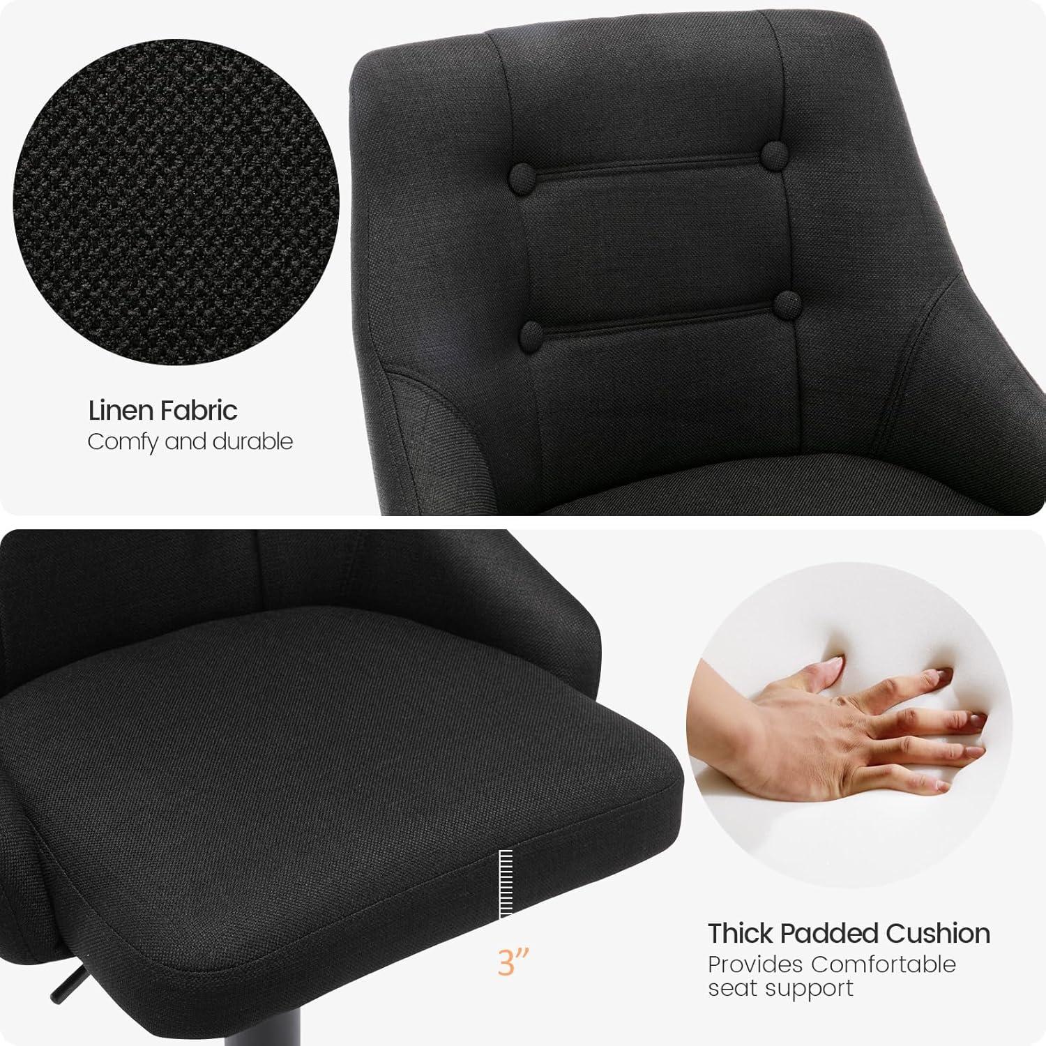 Brage Living Swivel Bar Stool with Back, Adjustable Fabric Tufted Barstool, Upholstered Counter Height Airlift Bar Chair for Kitchen Dining Cafe (Black)