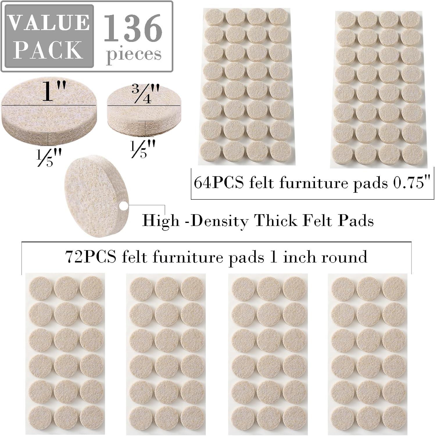 Fursafe&Q Felt Furniture Pads, Furniture Felt Pads for Hardwood Floors -Self Adhesive Chair Leg Floor Protectors, Protect from Nicks, Dents and Scratches, Chair Feet Protectors 136 Pcs Chair Feet