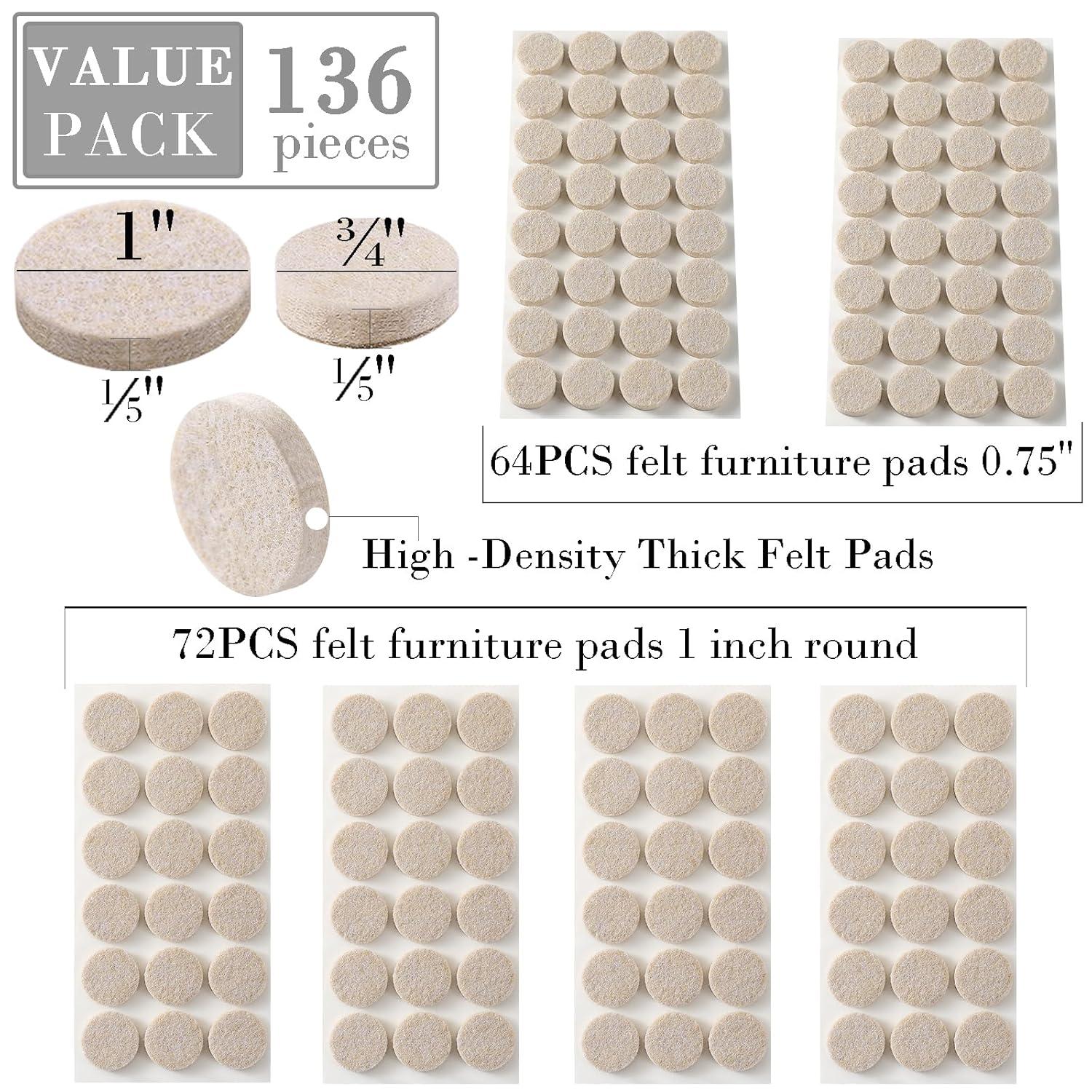 Fursafe&Q Felt Furniture Pads, Furniture Felt Pads for Hardwood Floors -Self Adhesive Chair Leg Floor Protectors, Protect from Nicks, Dents and Scratches, Chair Feet Protectors 136 Pcs Chair Feet