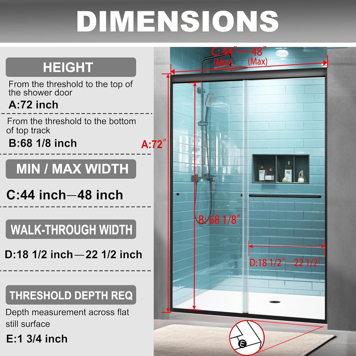 Matte Black Framed Sliding Shower Door with Clear Glass