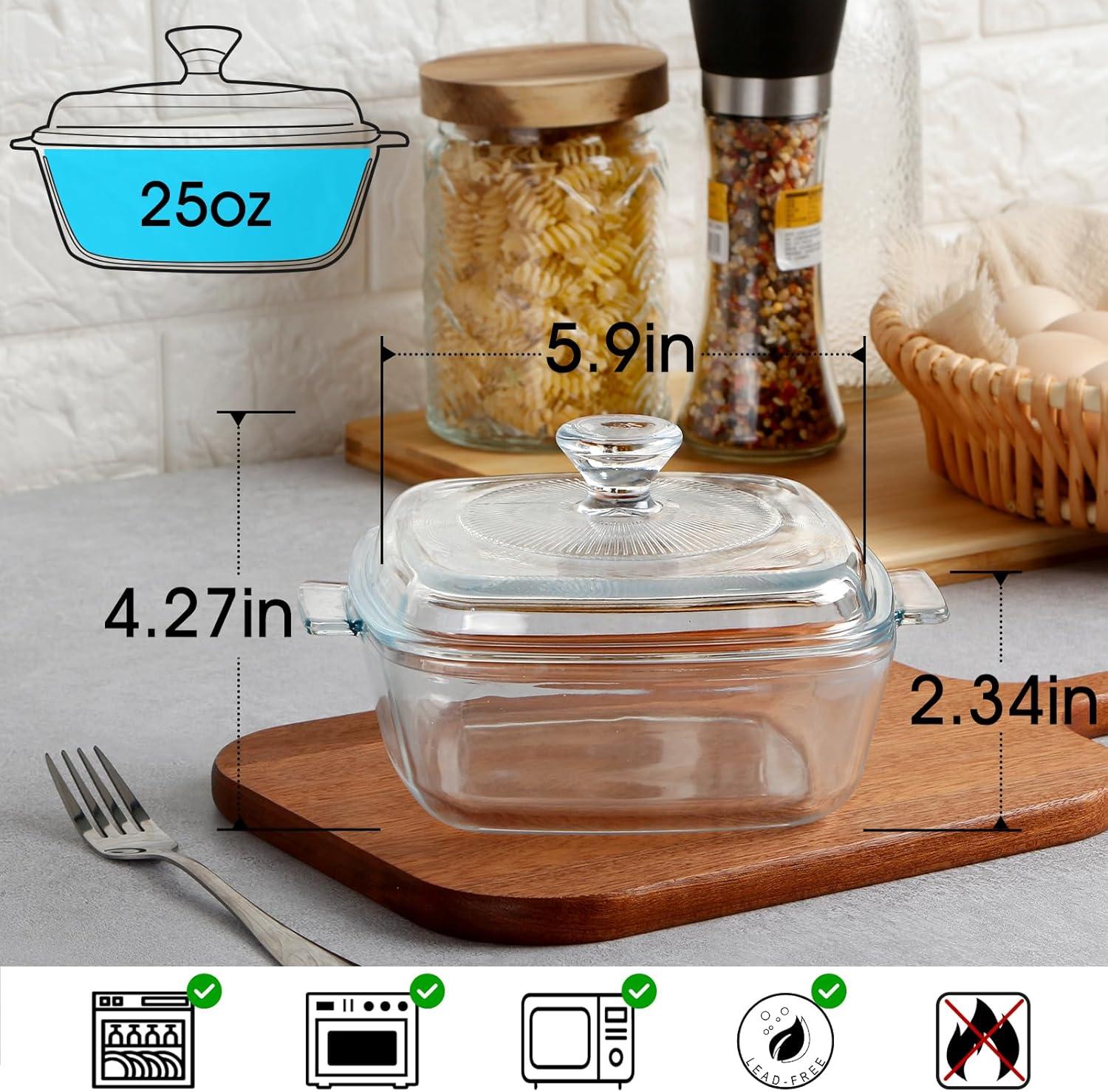 Mini Clear Glass Casserole Dish with Lid, 25oz