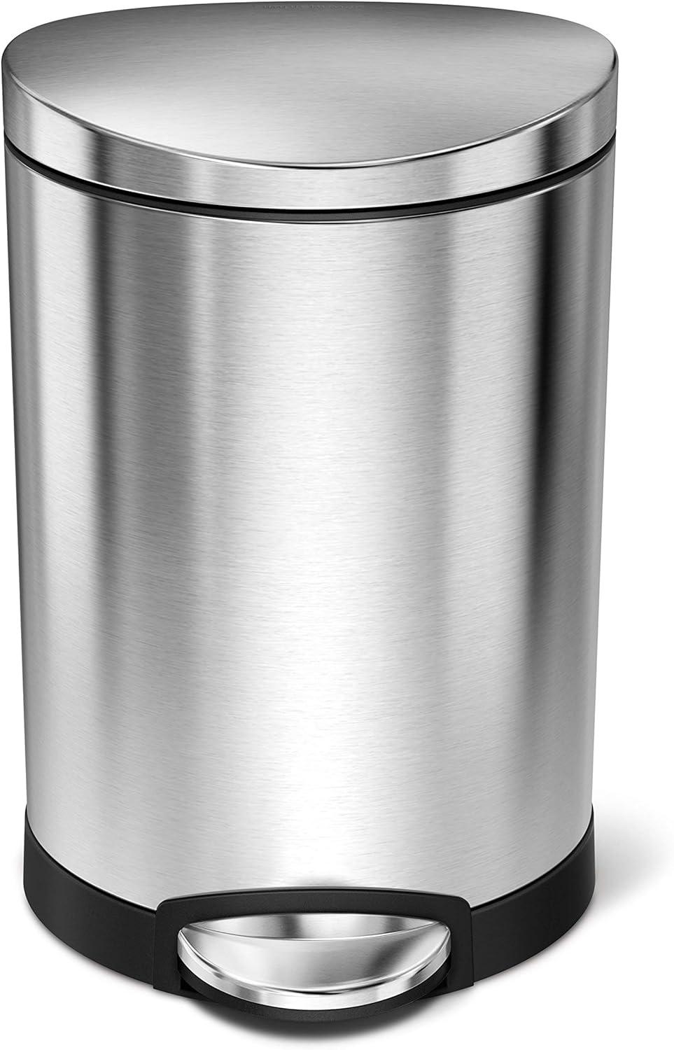 Compact Brushed Stainless Steel Semi-Round Trash Can with Pedal, 1.6 Gal