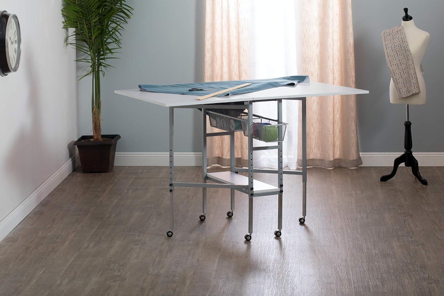 Sew Ready 58.75'' x 36.5'' Foldable Sewing Table with Sewing Machine Platform and Wheels