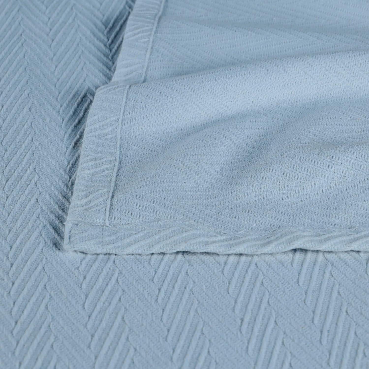 Light Blue King Size Cotton Knitted Throw Blanket