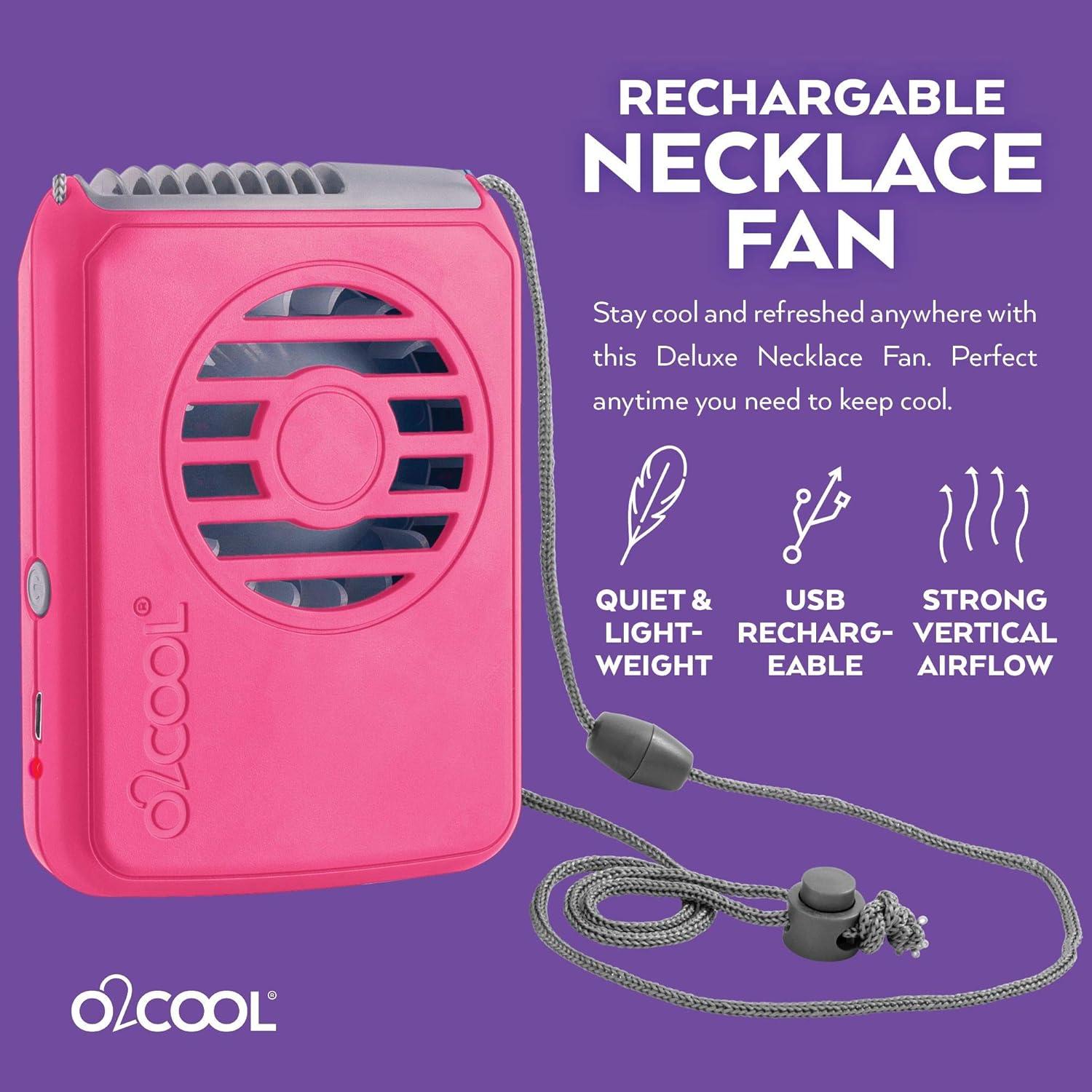 O2COOL Personal Travel Rechargeable Battery Powered Neck Cooling Fan (Raspberry)