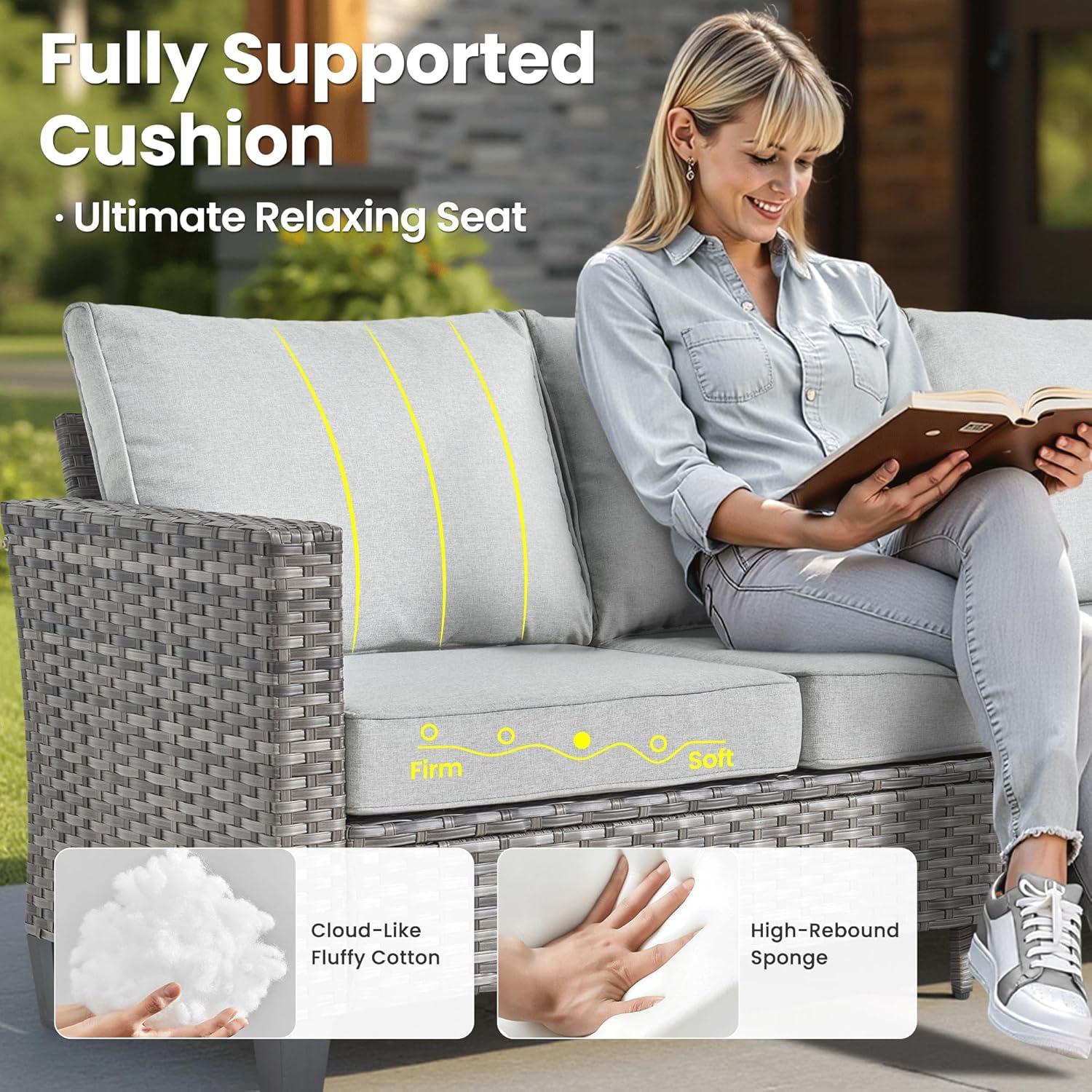 Ovios 5 Pieces Outdoor Patio Furniture Set Wicker Rattan Outdoor Conversation Comfortable Sectional Sofa with Steel Frame, Grey