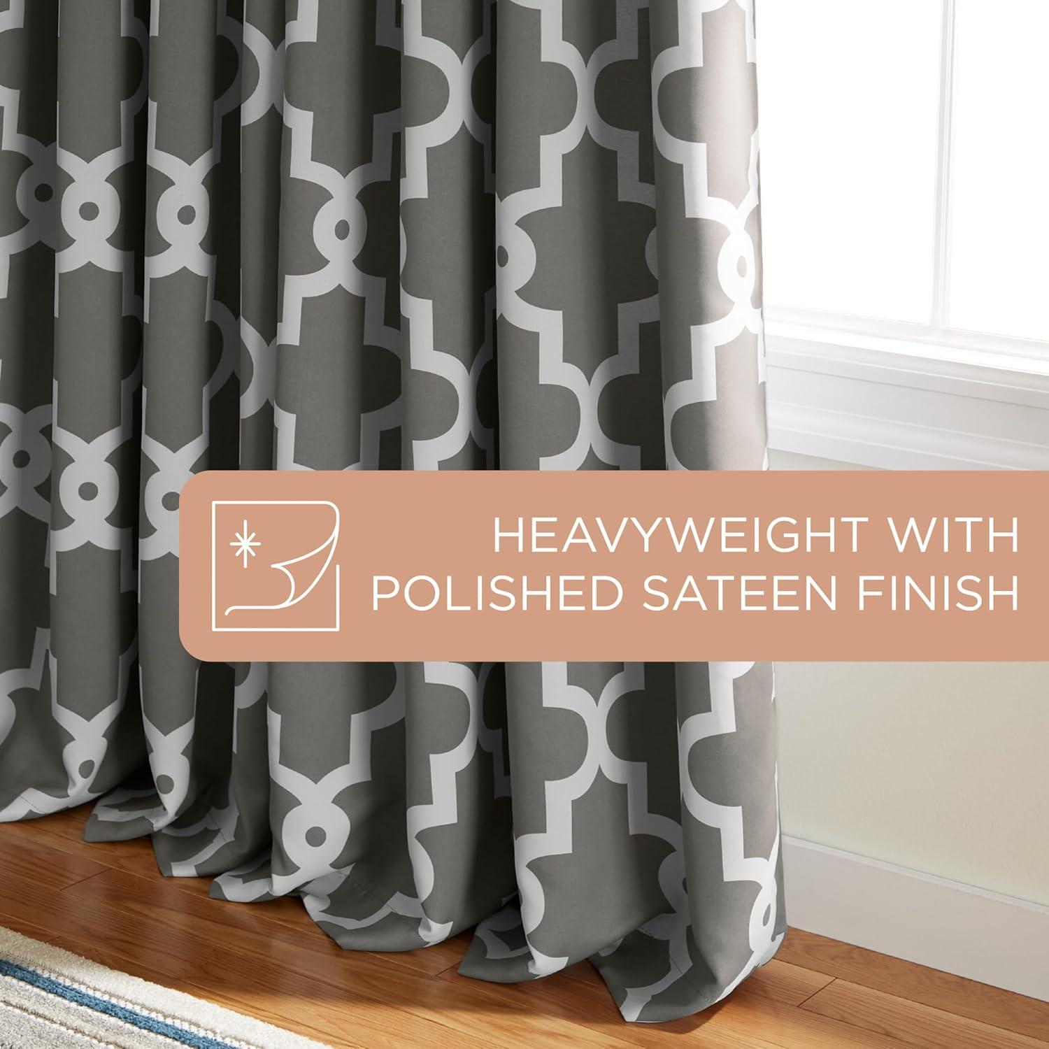 TOWN & COUNTRY EVERYDAY Ironwork Geo Trellis Sateen Indoor Curtains, Room Darkening Blackout, Grommet Top, Energy Efficient, 2-Pack Set, 52"x108", Black Pearl