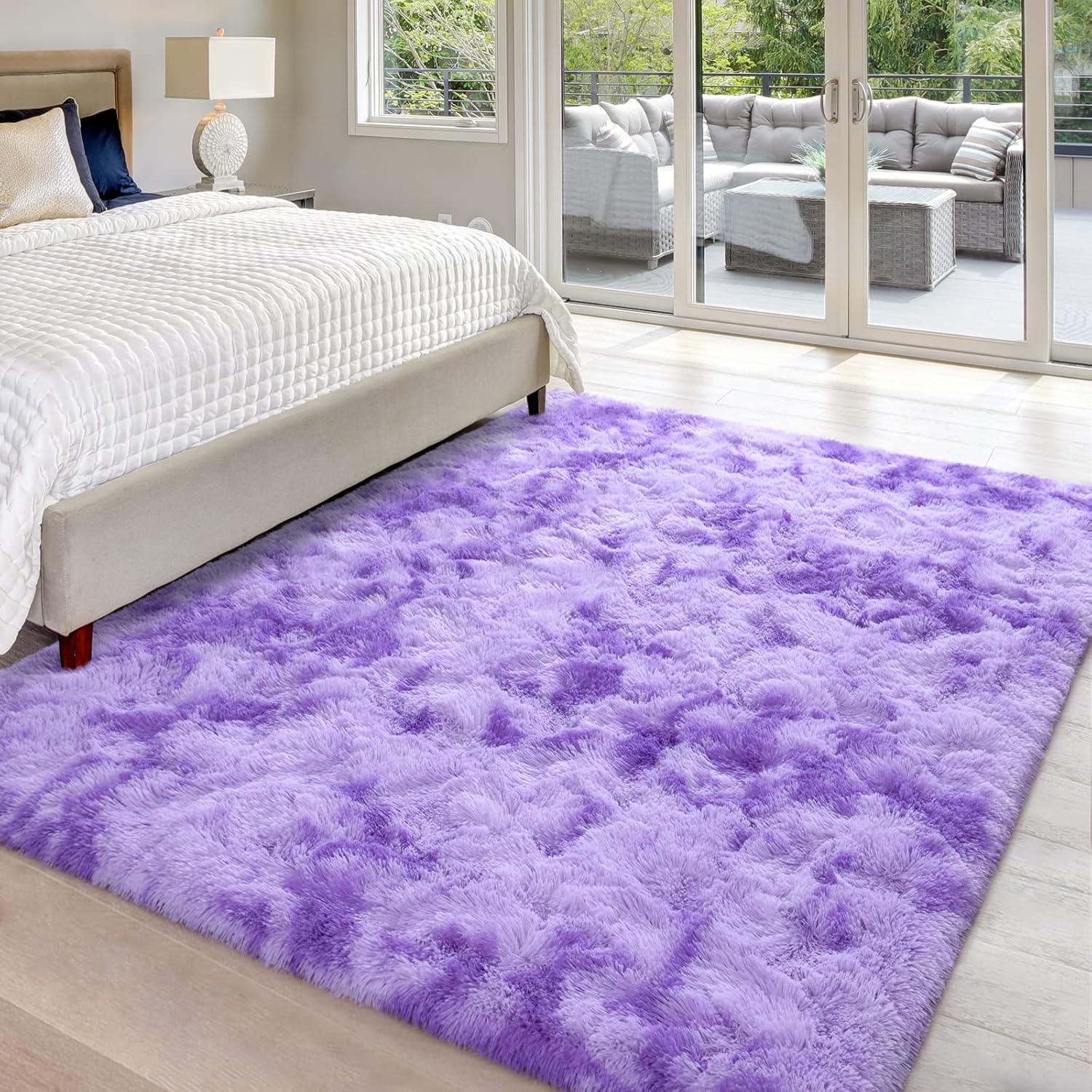 Noahas Fluffy Shaggy Rugs, 5x8 Feet Purple Plush Rugs for Girls Bedroom, Soft Kids Room Carpets, Large Bedside Rug, Upgrade Non-Slip Rugs for Children Nursery Dorm Home Decor, Purple