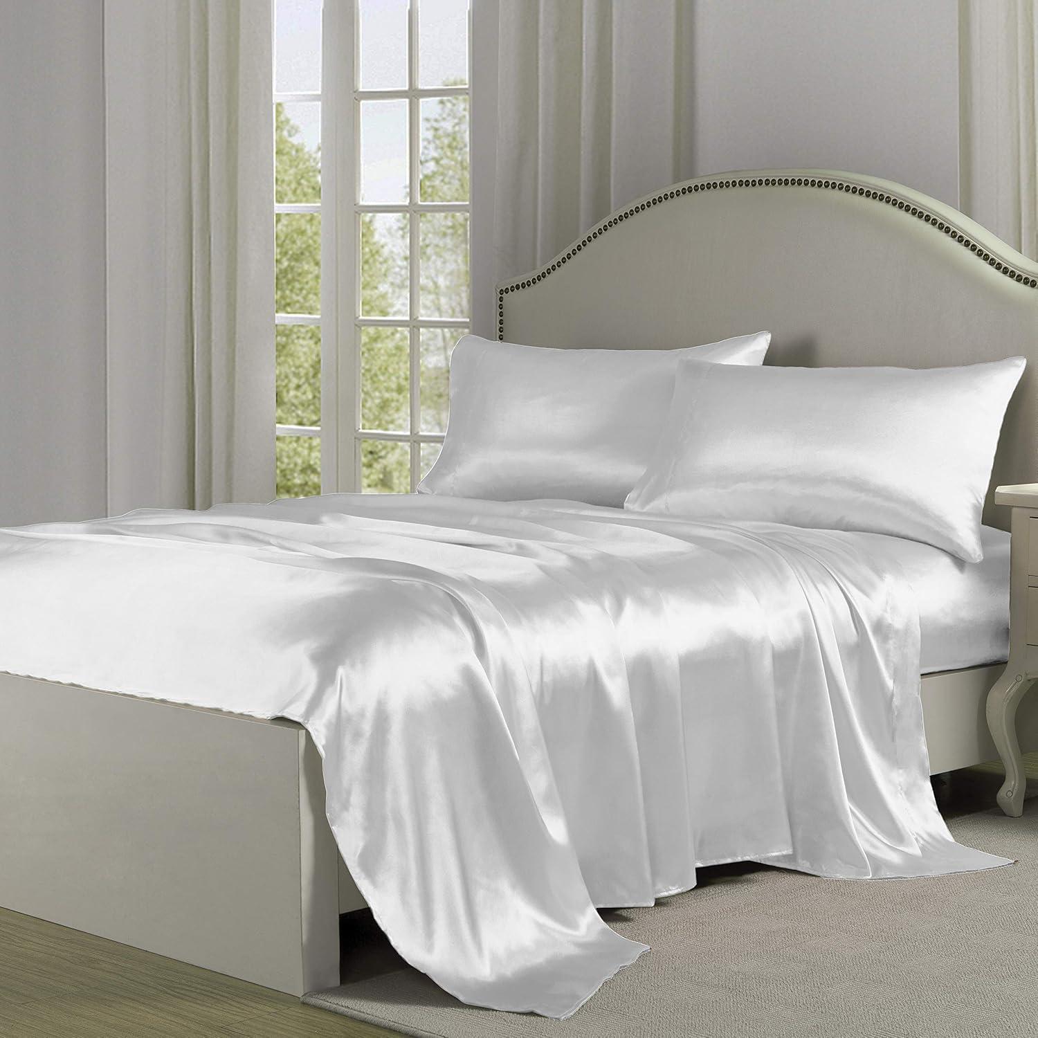 Queen Satin Sheet Set White - Belles & Whistles
