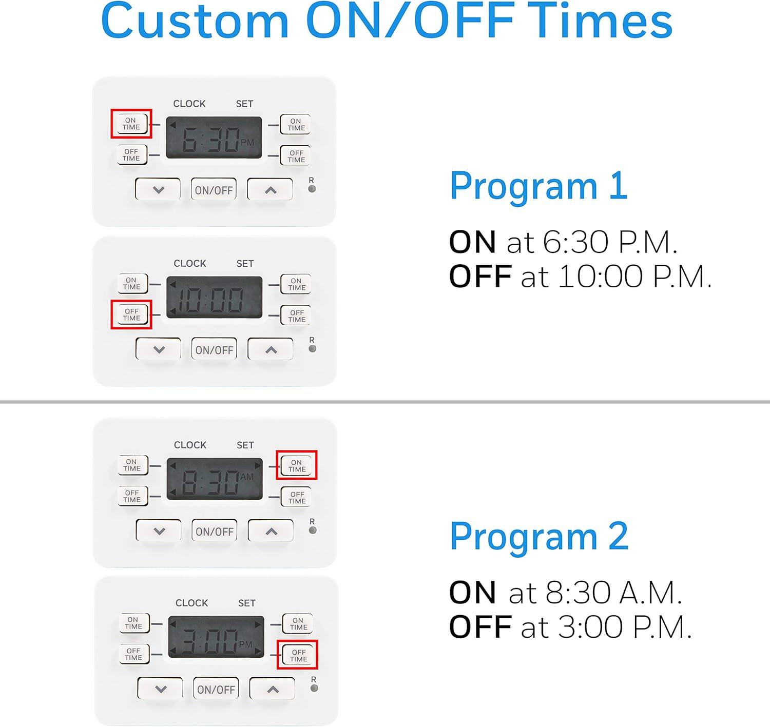 Compact White Digital Plug-In Timer with Programmable Cycles