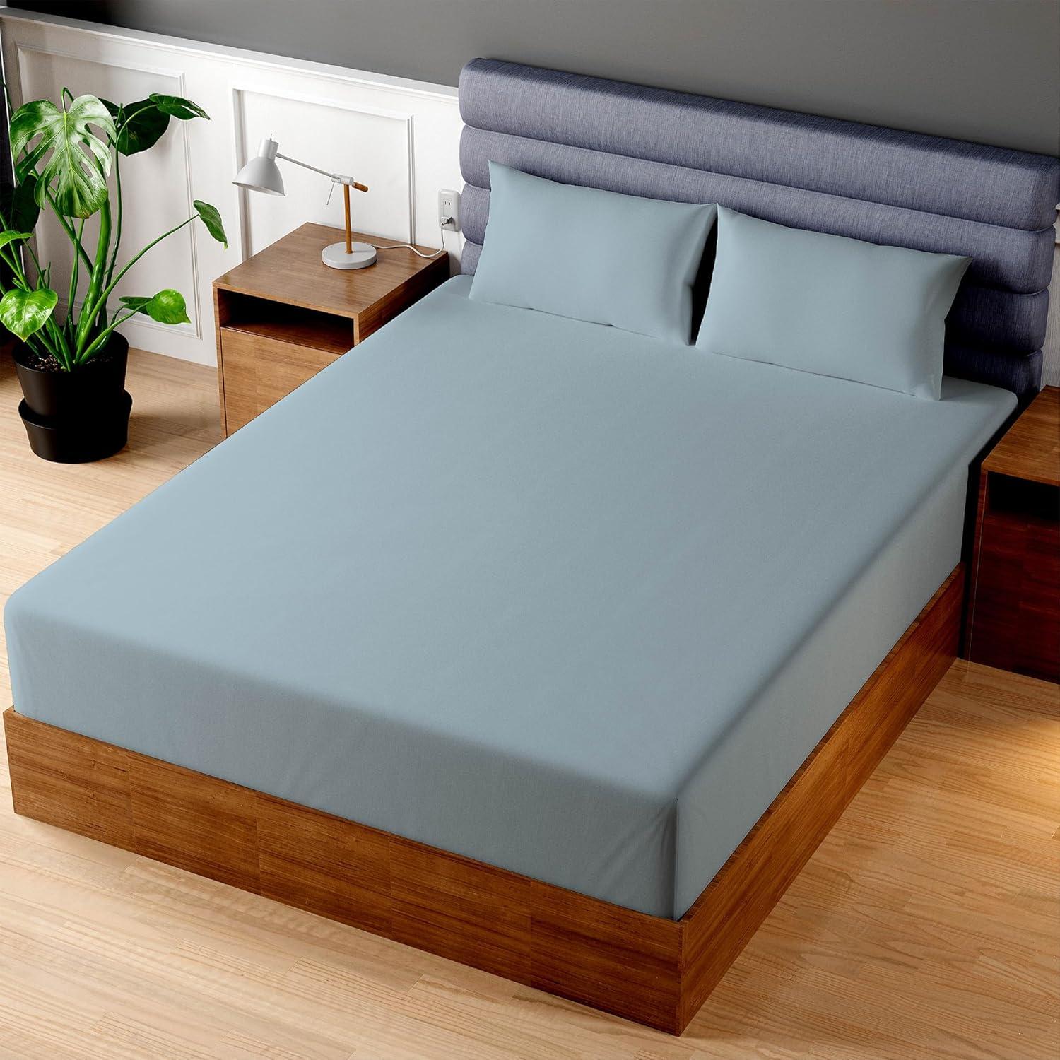 Superity Linen Queen Fitted Sheet - 100% Premium Cotton - 200 Thread Count - Blue