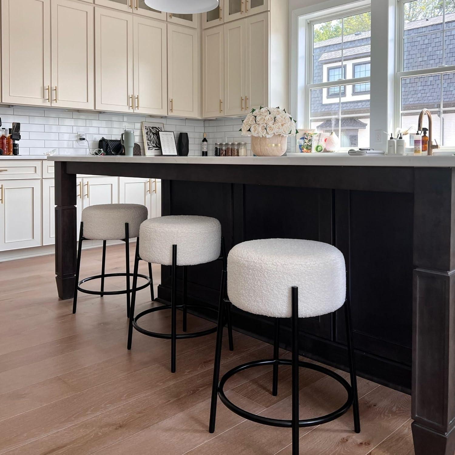 Upholstered Counter Stool with Metal Frame