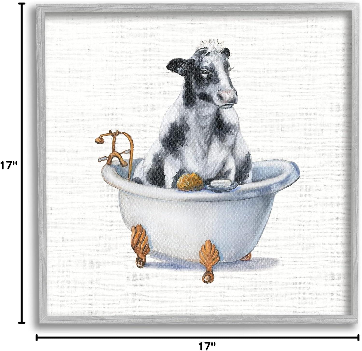 Stupell Industries Dairy Cow in Bathtub Country Farm Animal by Donna Brooks - Painting on Canvas