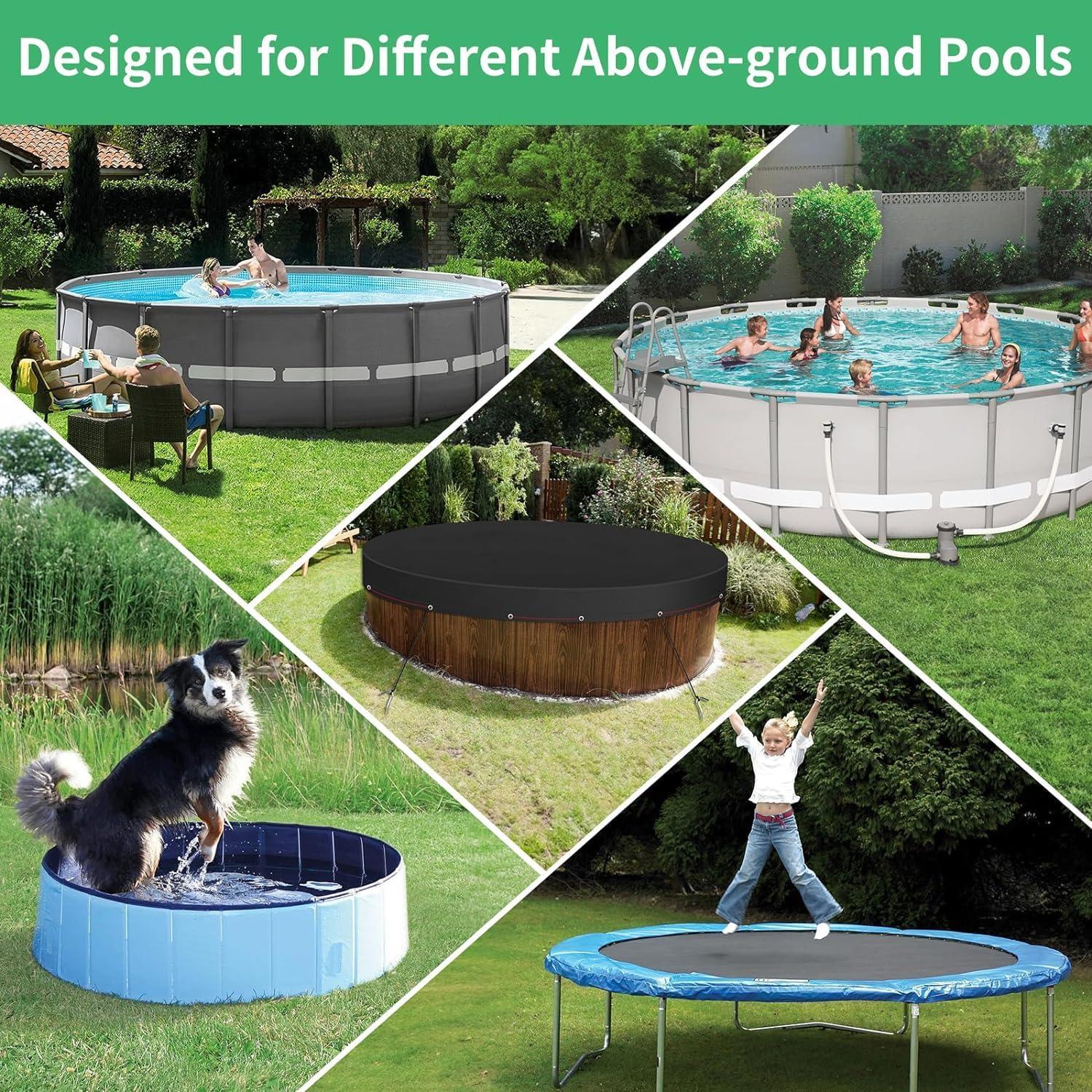 Miheo 15' UV Resistant Black Round Pool Cover for Above-Ground Pools