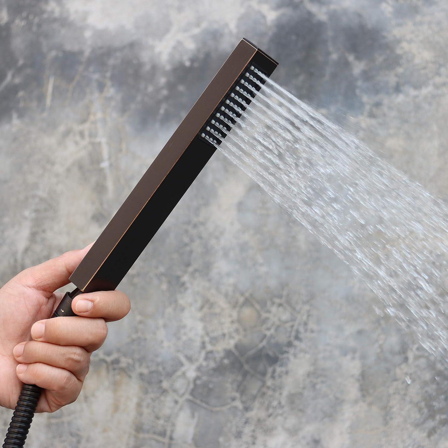 Single-Handle Floor Mount Freestanding Tub Faucet Waterfall Tub Filler with Handheld Shower in Oil Rubbed Bronze