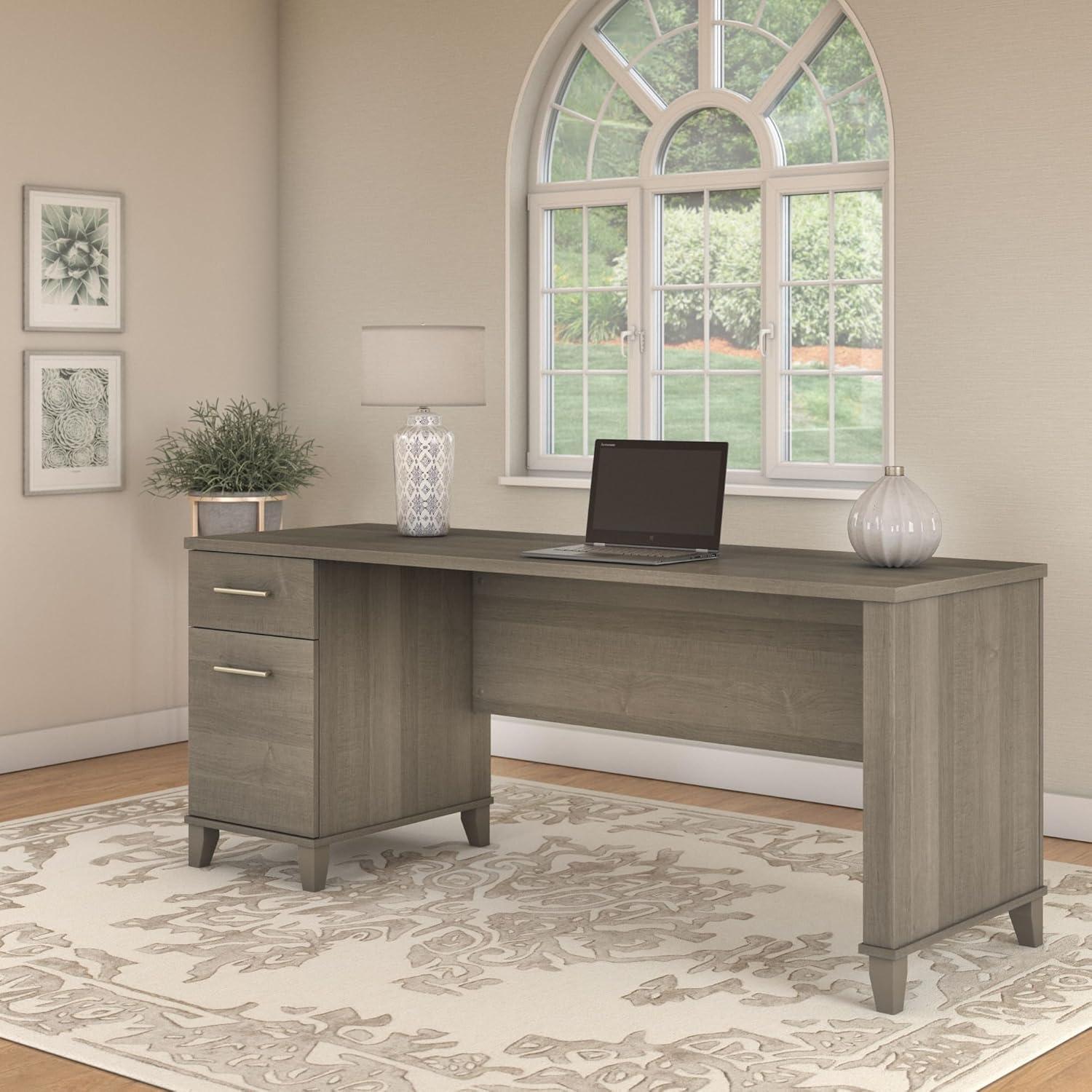 Bush Furniture Somerset 72W Single Pedestal Desk with File Drawer and Box Drawer in Sand Oak