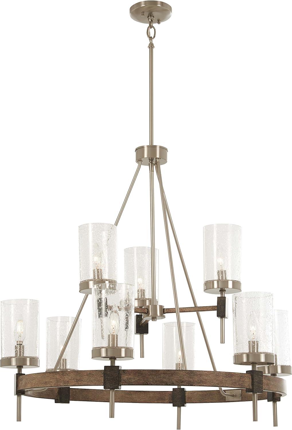 Minka Lavery Nickel Gray Chandelier 32" Wide Farmhouse Seeded Glass Shade 9-Light Fixture for Dining Room House Foyer Kitchen Home