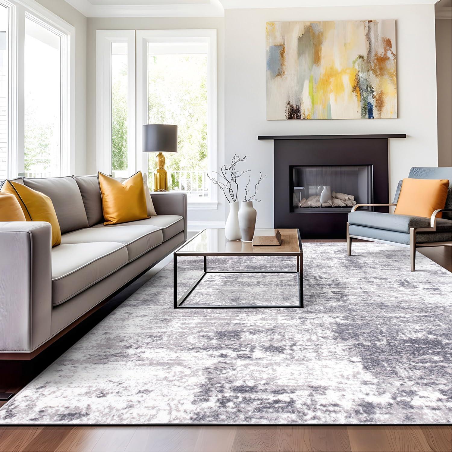 World Rug Gallery Distressed Abstract Gray 7'10" x 10' Area Rug