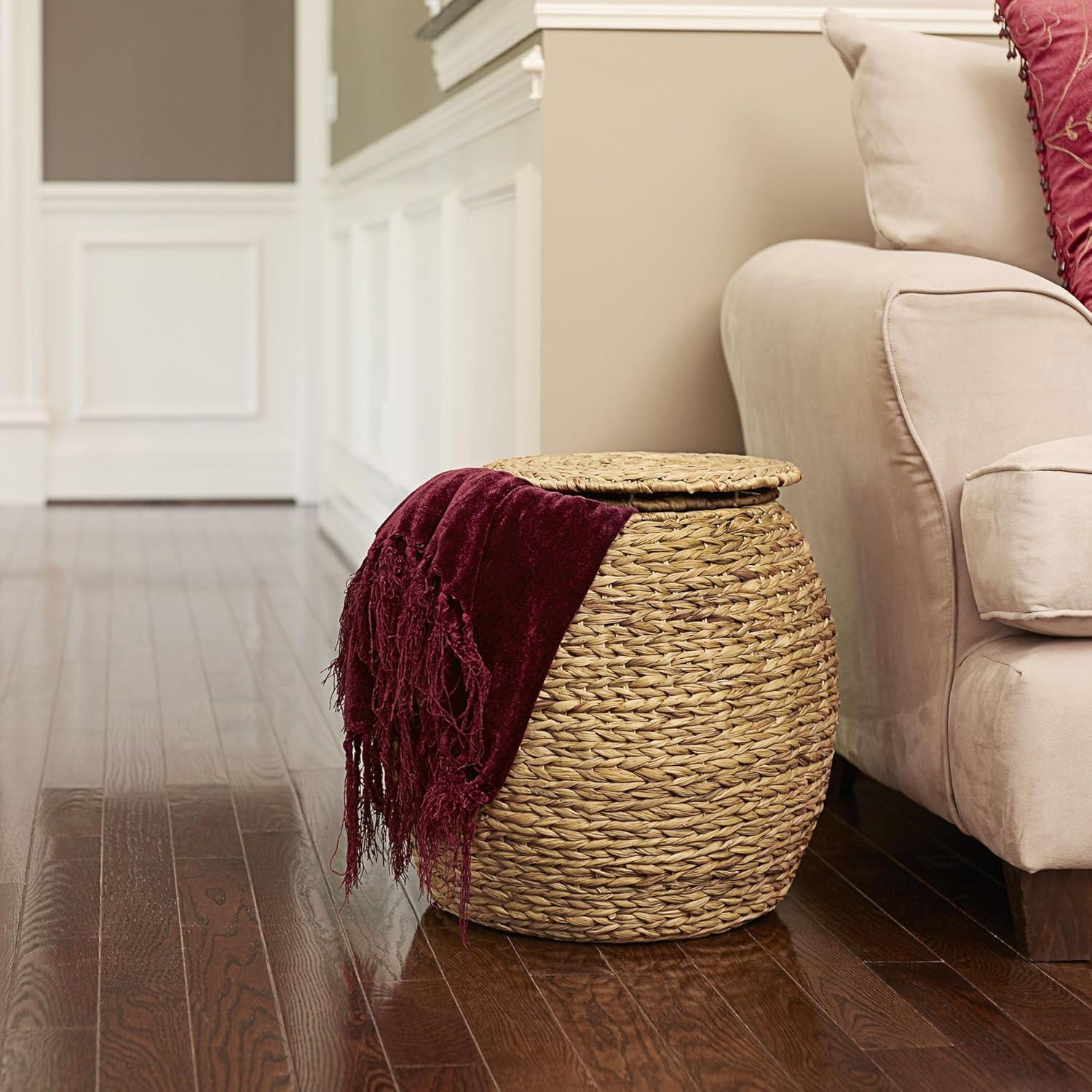 Large Round Natural Wicker Storage Basket with Lid