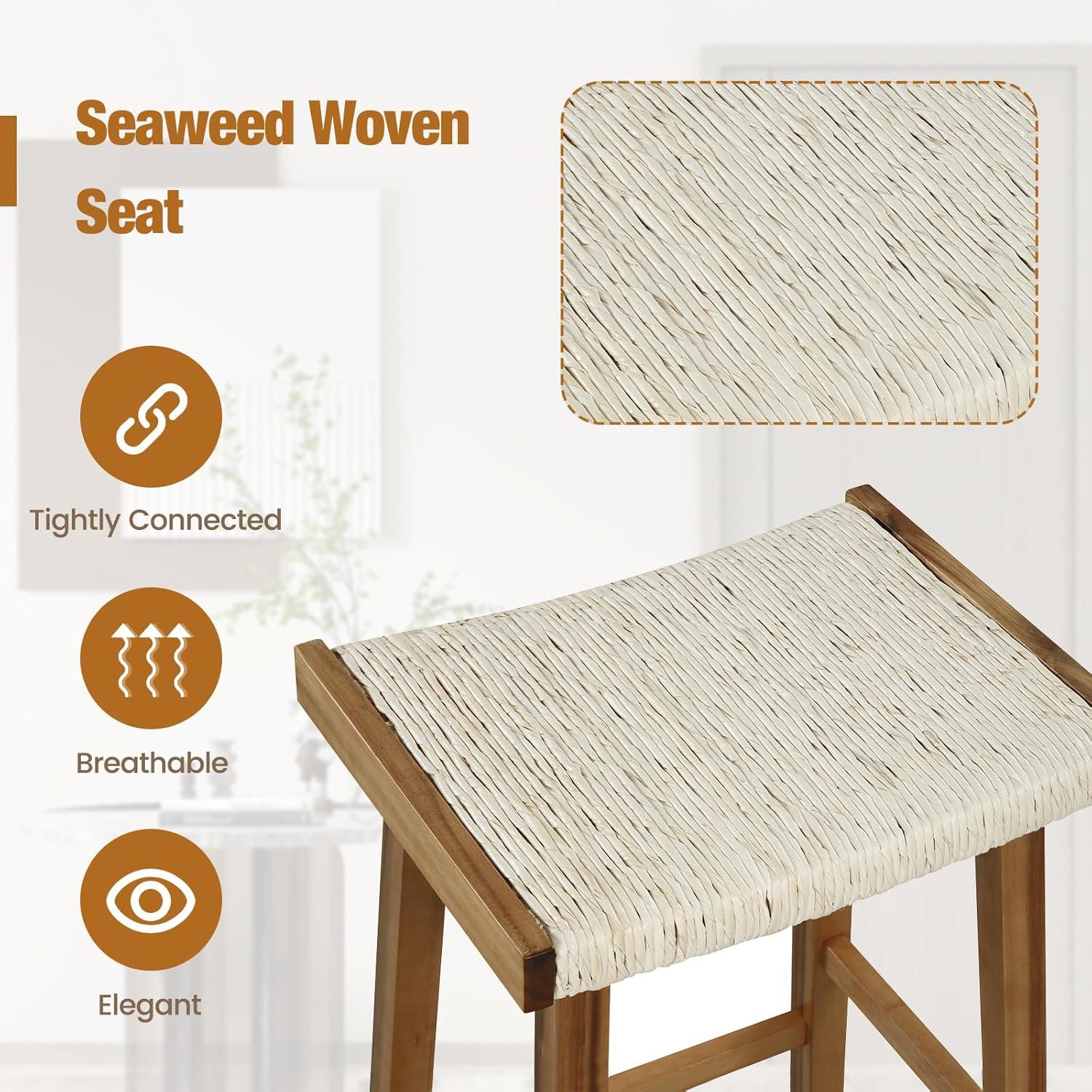 Kadyn Bar Stools, Barstools, Counter Stools, Island Stools, Bar Chairs,Set of 2 25.5 Inch Dining Bar Stool with Seaweed Woven Seat