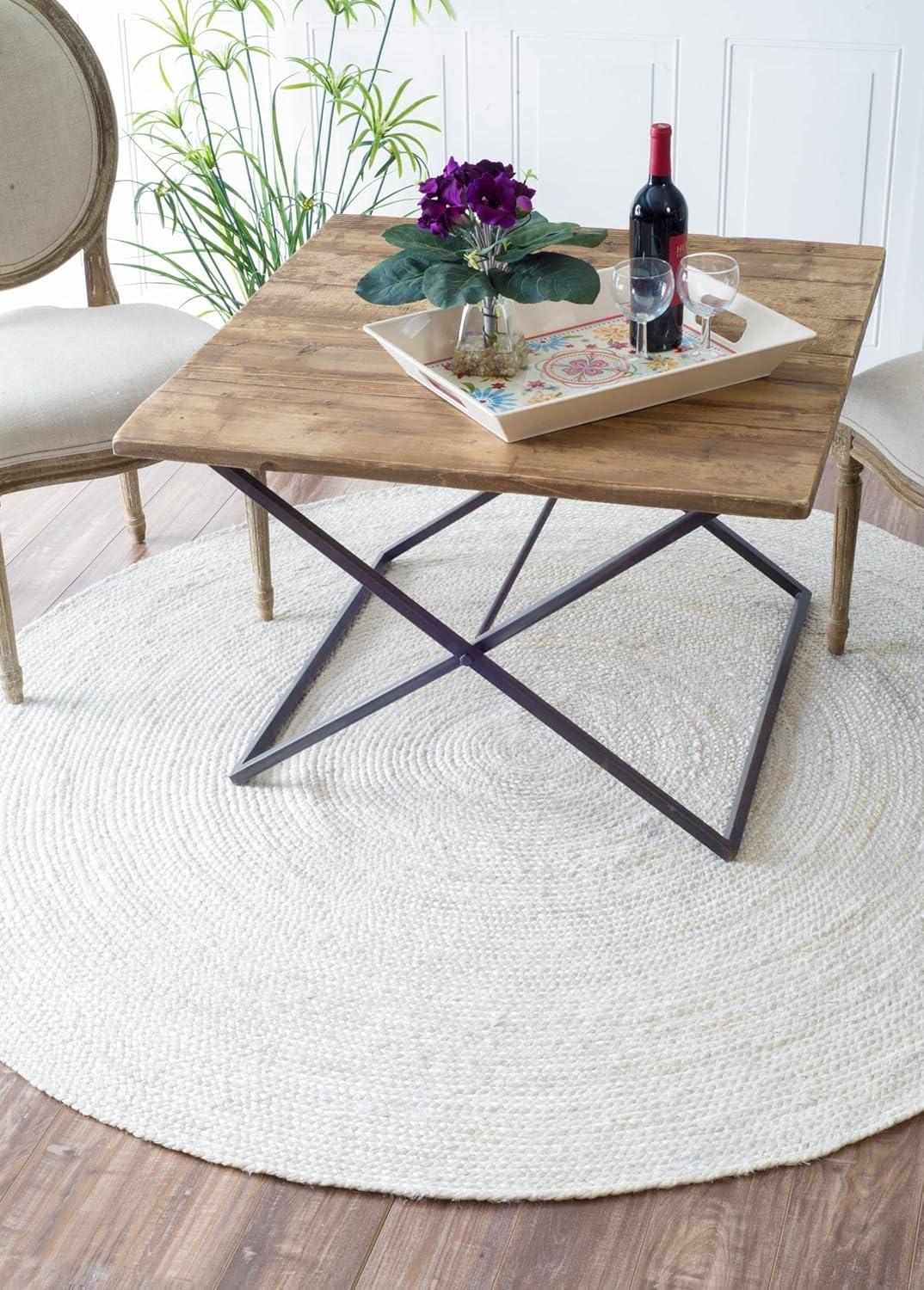 Nuloom Rikki Coastal Braided Jute Area Rug, Round 4', Off White