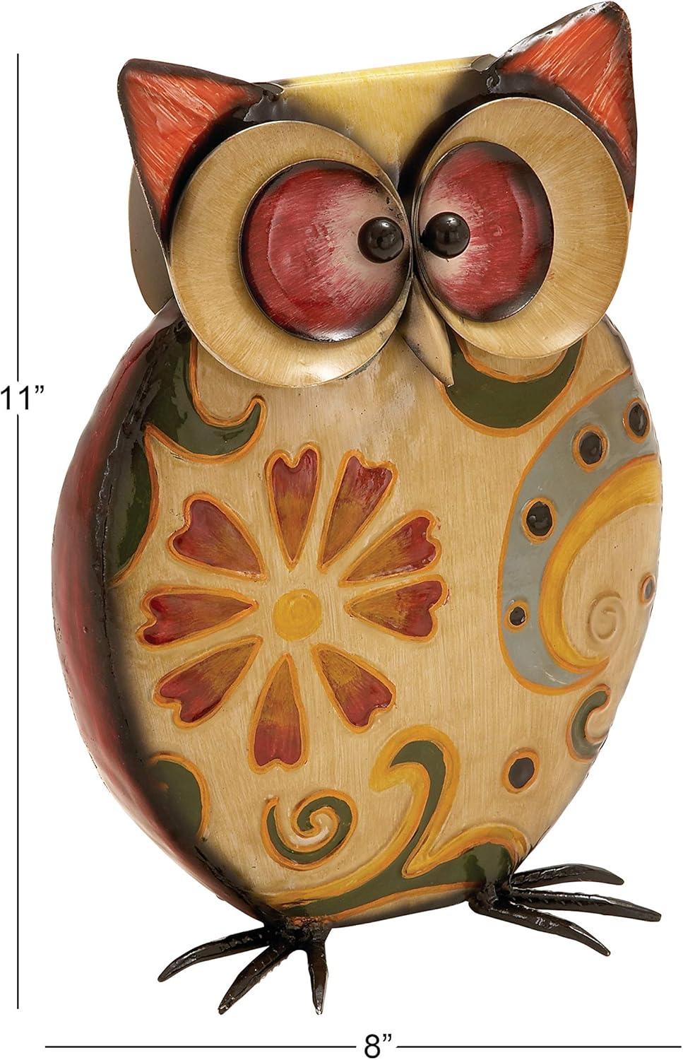 DecMode 11" Indoor Outdoor Owl Garden Sculpture with Floral Pattern