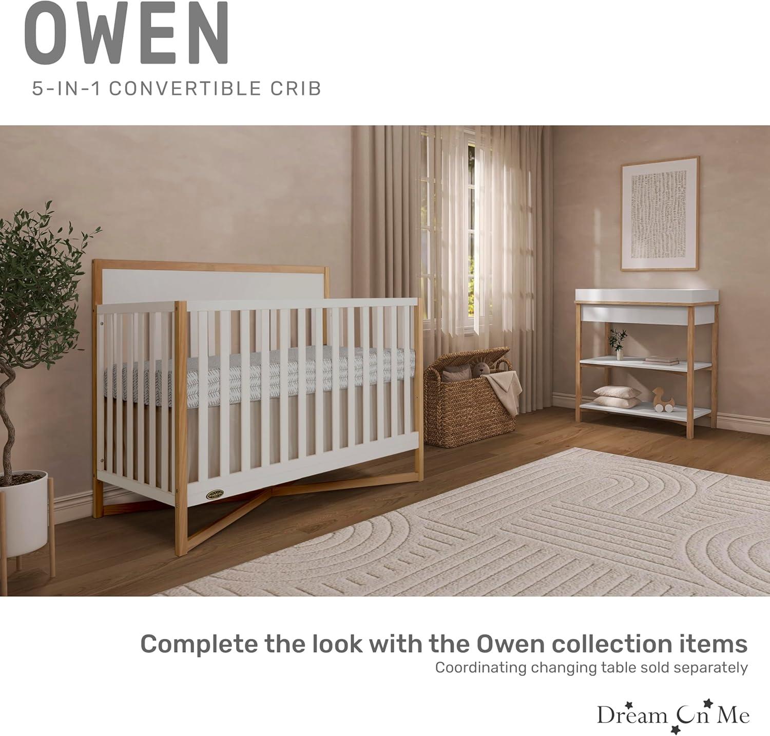 Dream On Me Owen 5-in-1 Convertible Crib, Vintage White Oak