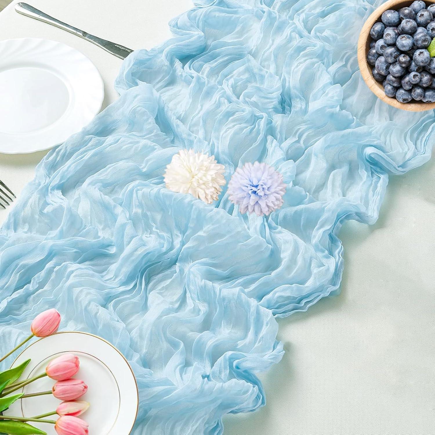 Mint Green Cheesecloth Table Runner 6 Pack 35" Boho Gauze Runner 120 inches Long Tablecloth Runner Rustic Sheer Fabric Bulk for Baby Shower Wedding Bridal Birthday Party Table Decorations