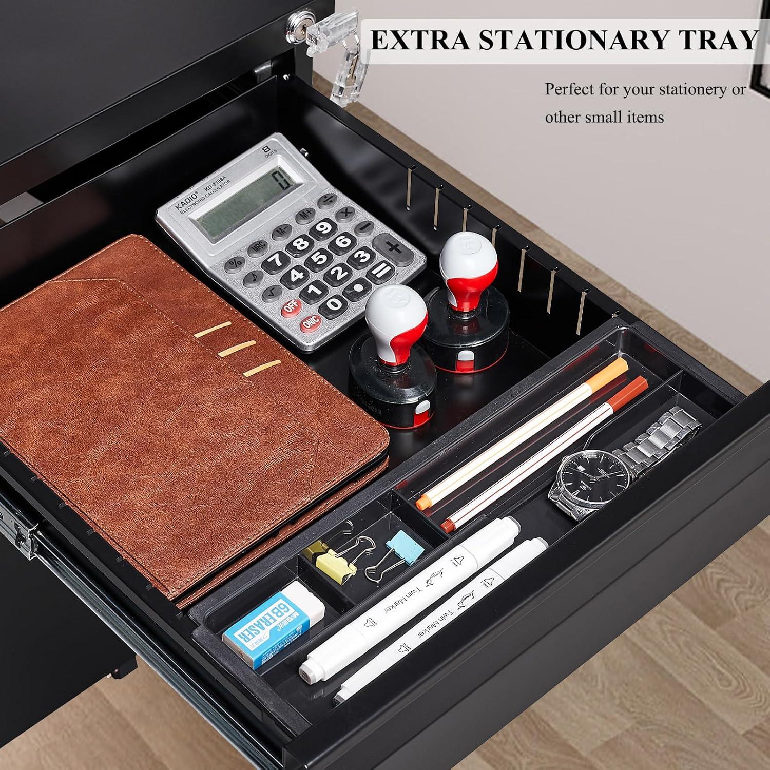 MIIIKO File Cabinet 3 Drawers on Wheels Under Desk, Black Metal Rolling File Cabinets with Lock for Home Office, Un-Assembled Filing Cabinet with Lock