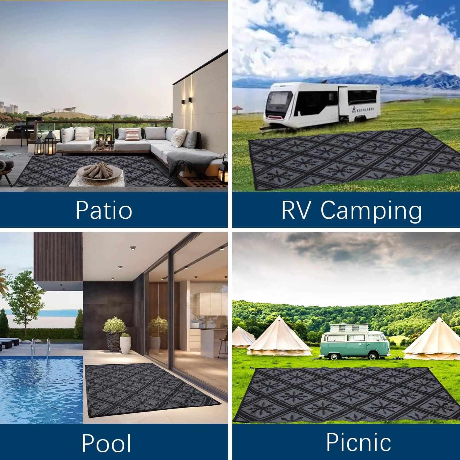 8x10 ft Waterproof Outdoor Rugs, Portable Lightable Plastic Straw RV Rug Floor Mat Area Rugs for Patio,Backyard, Camping