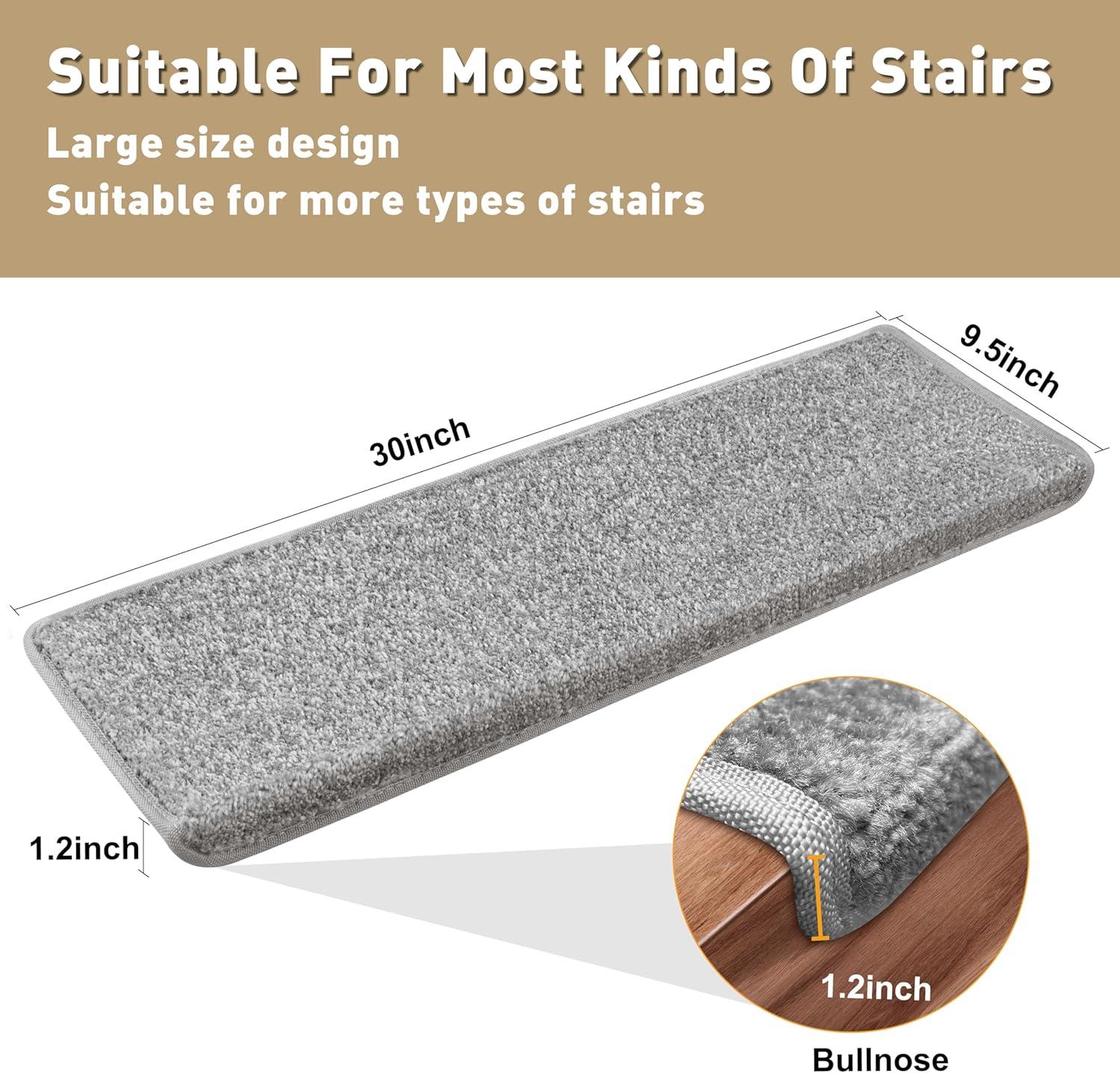 Light Gray Bullnose Carpet Stair Treads Set of 14